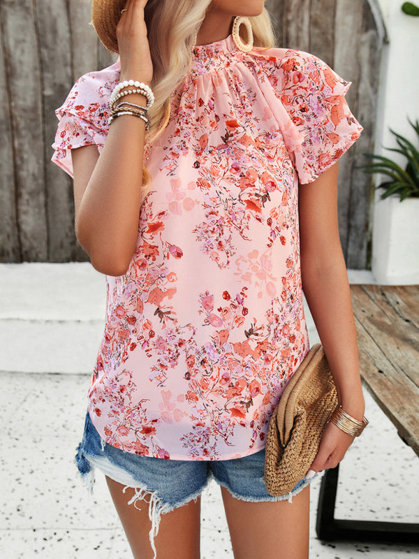 Neue modische Damen-Freizeit-Kurzarm-Tops mit Print 