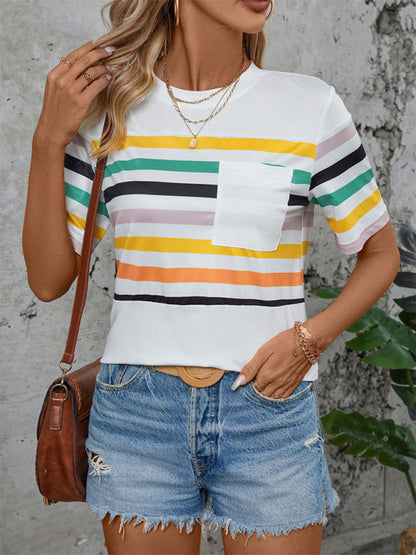 Farbig gestreiftes Kurzarm-T-Shirt für Damen 