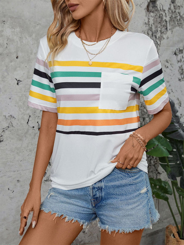 Farbig gestreiftes Kurzarm-T-Shirt für Damen 