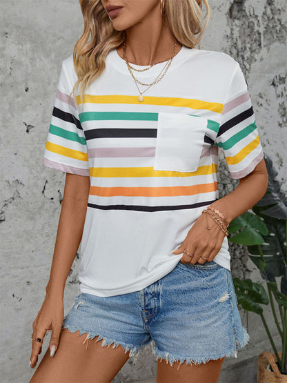 Farbig gestreiftes Kurzarm-T-Shirt für Damen 