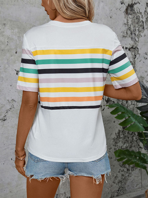 Farbig gestreiftes Kurzarm-T-Shirt für Damen 