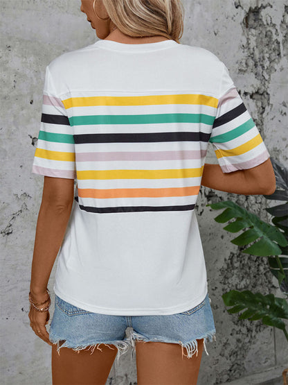 Farbig gestreiftes Kurzarm-T-Shirt für Damen 