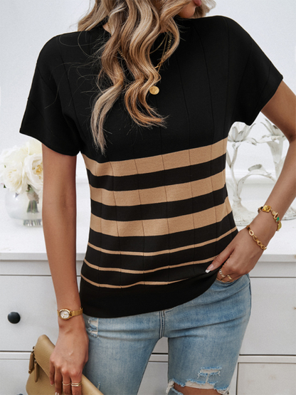 Damen Frühling und Sommer Temperament Schmal Gestreifter Pullover 