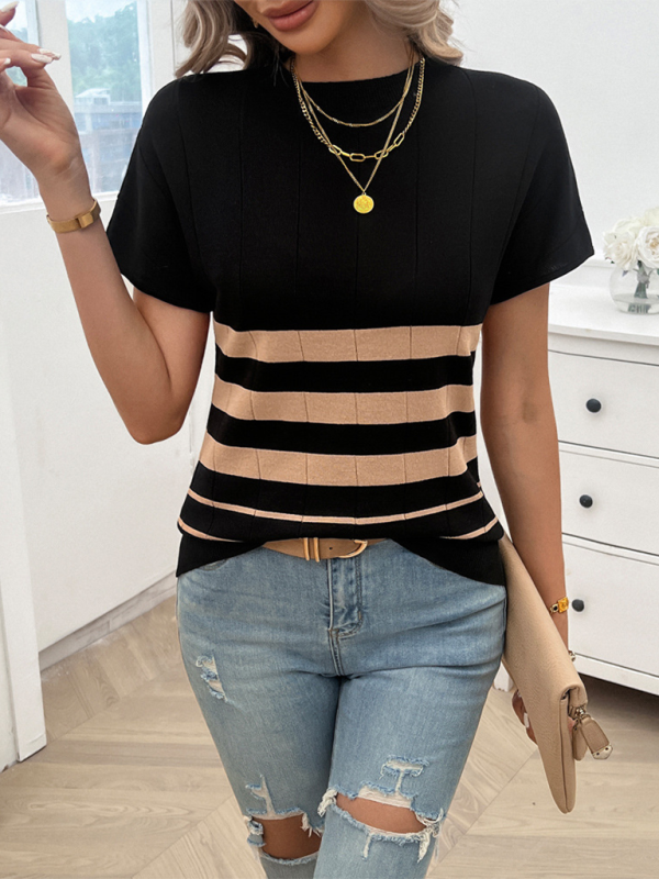 Damen Frühling und Sommer Temperament Schmal Gestreifter Pullover 