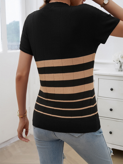 Damen Frühling und Sommer Temperament Schmal Gestreifter Pullover 