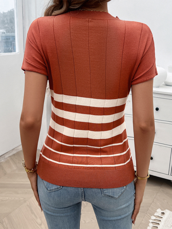 Damen Frühling und Sommer Temperament Schmal Gestreifter Pullover 