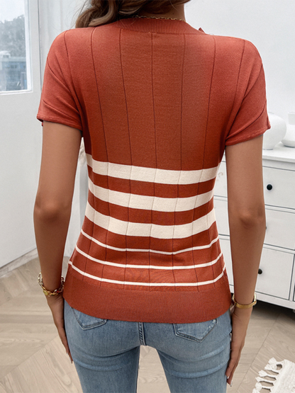 Damen Frühling und Sommer Temperament Schmal Gestreifter Pullover 