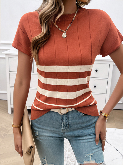 Damen Frühling und Sommer Temperament Schmal Gestreifter Pullover 