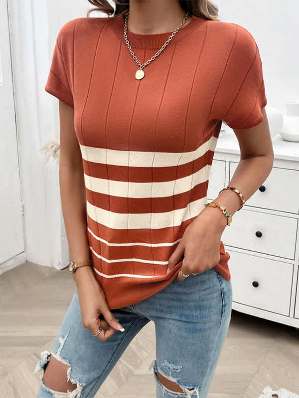 Damen Frühling und Sommer Temperament Schmal Gestreifter Pullover 