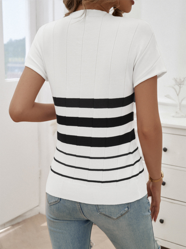 Damen Frühling und Sommer Temperament Schmal Gestreifter Pullover 