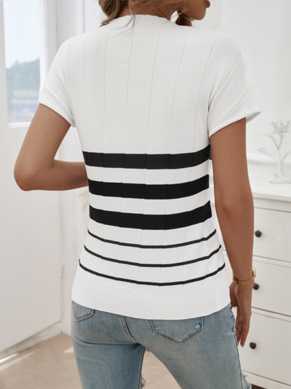 Damen Frühling und Sommer Temperament Schmal Gestreifter Pullover 