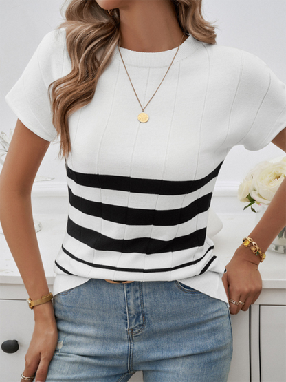 Damen Frühling und Sommer Temperament Schmal Gestreifter Pullover 