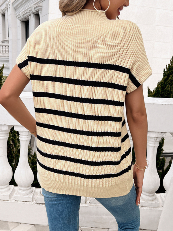 Damenpullover mit kurzen Ärmeln in Kontrastfarbe 