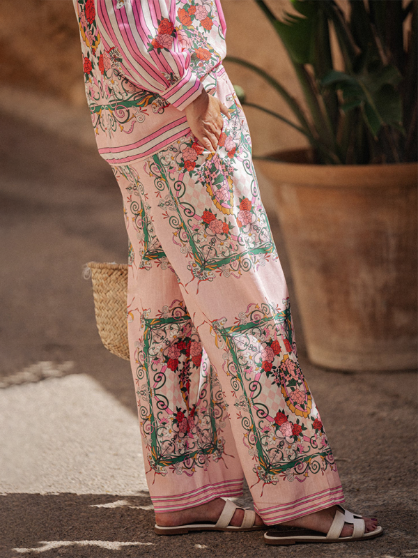 Neuer langärmeliger, lässiger, locker bedruckter Zweiteiler mit Taschen 