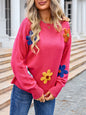 Damen neuer floraler lockerer Rundhalspullover 