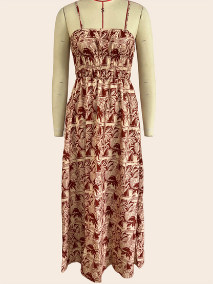 Women's casual printed suspender dress