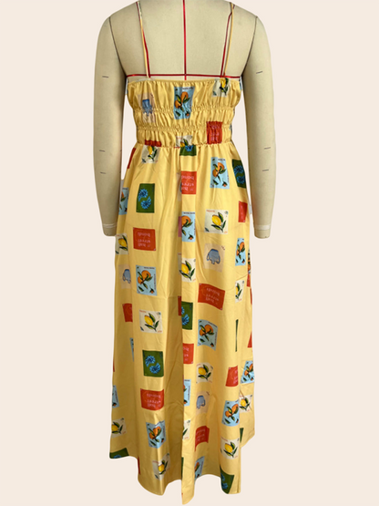 Women's casual printed suspender dress