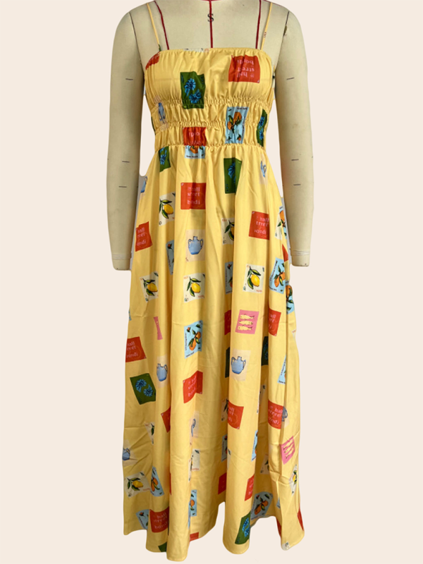 Women's casual printed suspender dress