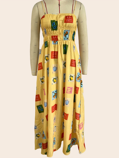 Women's casual printed suspender dress