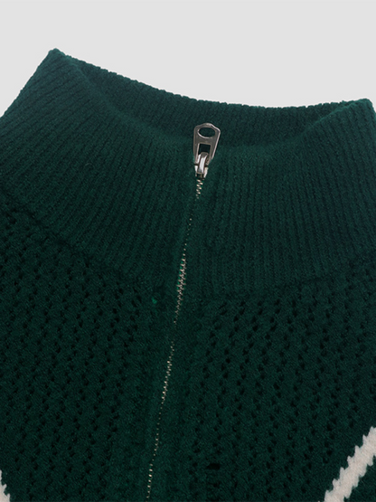 Neuer Strickpullover Retro dunkelgrüner Reverspullover 