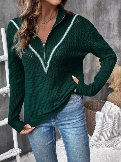 Neuer Strickpullover Retro dunkelgrüner Reverspullover 