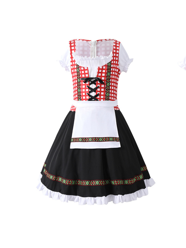Kinderkleidung Deutscher traditioneller Bierfestanzug schwarz-rosa karierter Aufdruck ethnische Performance-Kleidung 