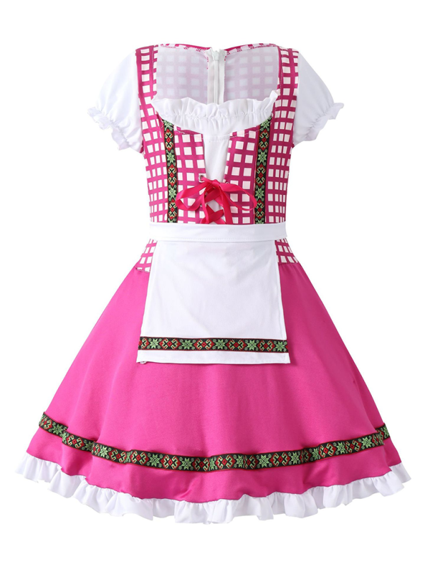 Kinderkleidung Deutscher traditioneller Bierfestanzug schwarz-rosa karierter Aufdruck ethnische Performance-Kleidung 