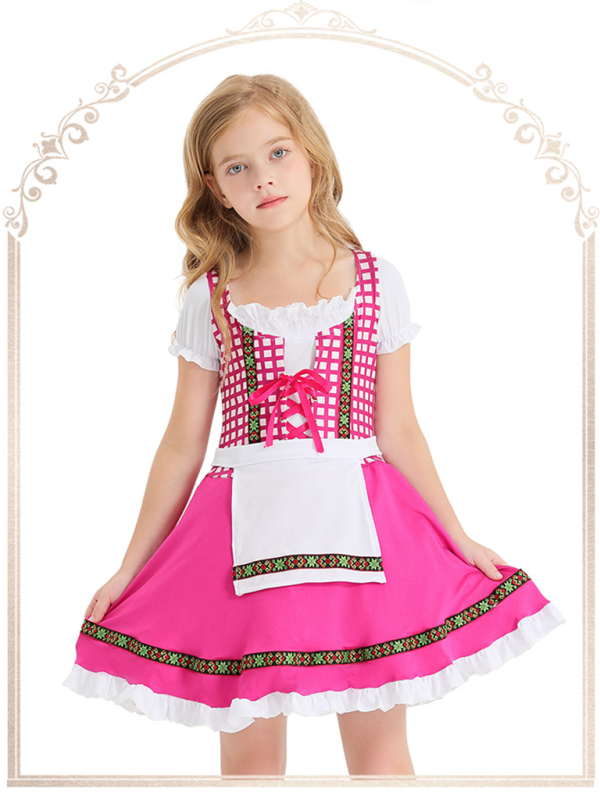 Kinderkleidung Deutscher traditioneller Bierfestanzug schwarz-rosa karierter Aufdruck ethnische Performance-Kleidung 