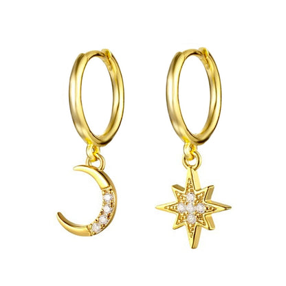 1 Pair Retro Star Moon Flower Copper Drop Earrings