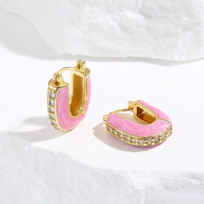 1 Pair Simple Style Artistic Commute Geometric Inlay Copper Zircon 18K Gold Plated Earrings