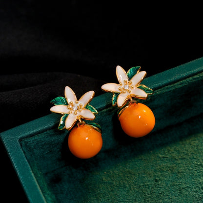 1 Piece Cute Hip-Hop Commute Pumpkin Floral Plating Copper Zircon 18K Gold Plated Drop Earrings
