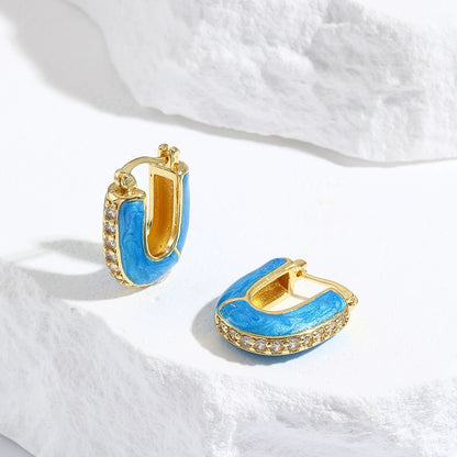 1 Pair Simple Style Artistic Commute Geometric Inlay Copper Zircon 18K Gold Plated Earrings