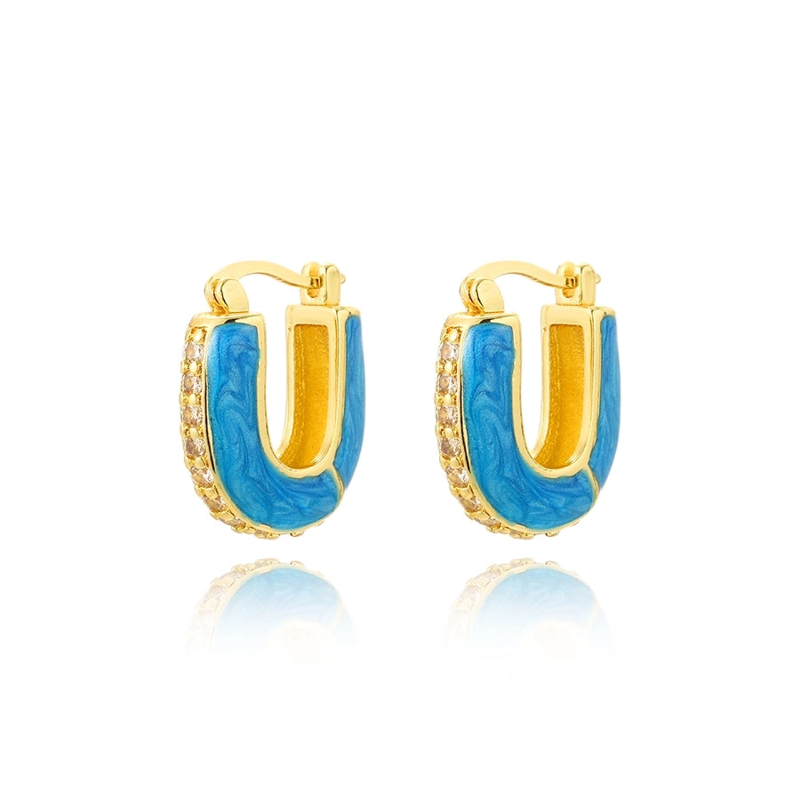 1 Pair Simple Style Artistic Commute Geometric Inlay Copper Zircon 18K Gold Plated Earrings