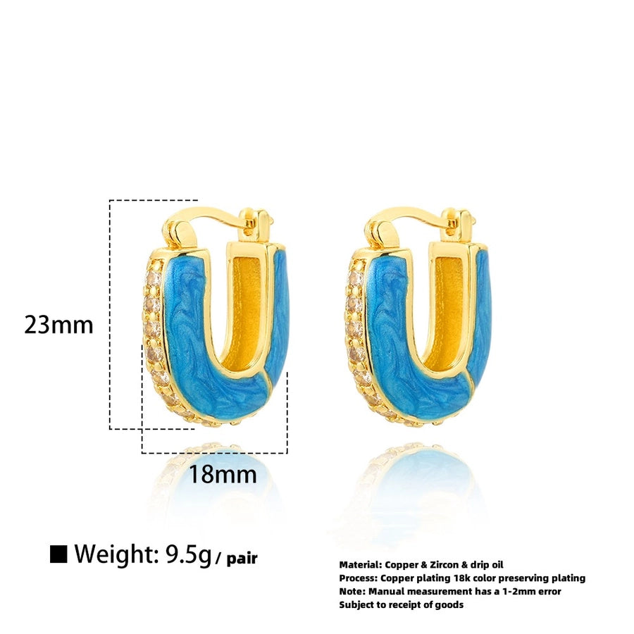 1 Pair Simple Style Artistic Commute Geometric Inlay Copper Zircon 18K Gold Plated Earrings