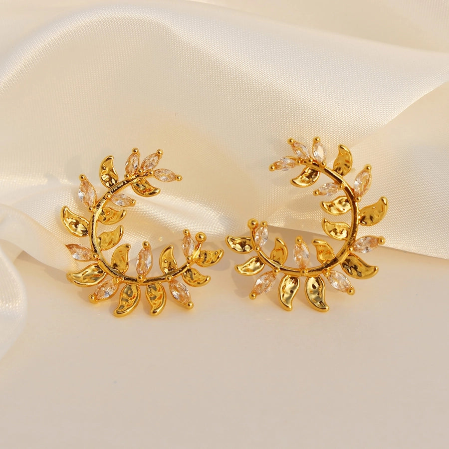 Brass 24K Gold Plated Leaf Earrings
