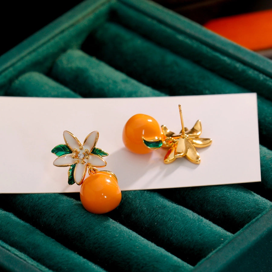 1 Piece Cute Hip-Hop Commute Pumpkin Floral Plating Copper Zircon 18K Gold Plated Drop Earrings