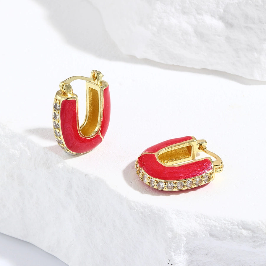 1 Pair Simple Style Artistic Commute Geometric Inlay Copper Zircon 18K Gold Plated Earrings