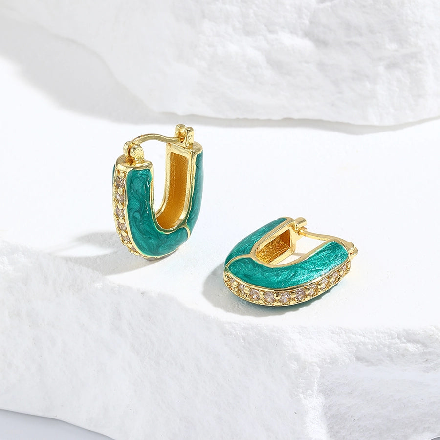 1 Pair Simple Style Artistic Commute Geometric Inlay Copper Zircon 18K Gold Plated Earrings