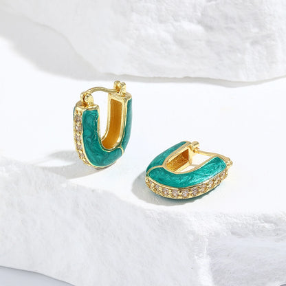 1 Pair Simple Style Artistic Commute Geometric Inlay Copper Zircon 18K Gold Plated Earrings