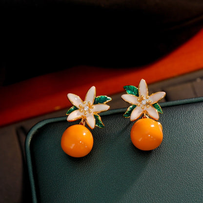 1 Piece Cute Hip-Hop Commute Pumpkin Floral Plating Copper Zircon 18K Gold Plated Drop Earrings
