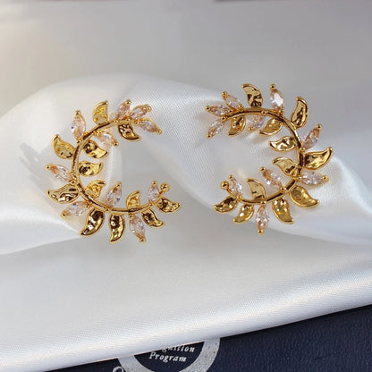Brass 24K Gold Plated Leaf Earrings