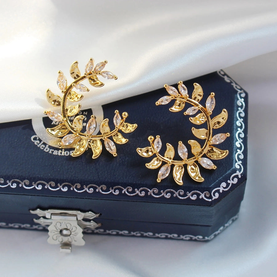 Brass 24K Gold Plated Leaf Earrings