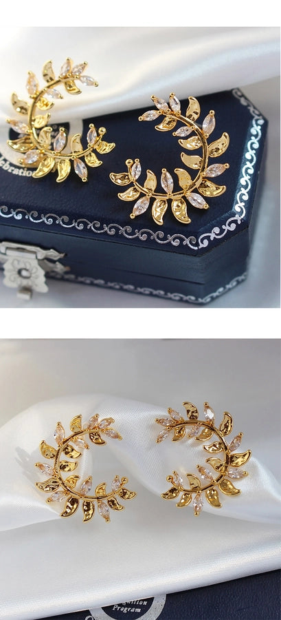 Brass 24K Gold Plated Leaf Earrings