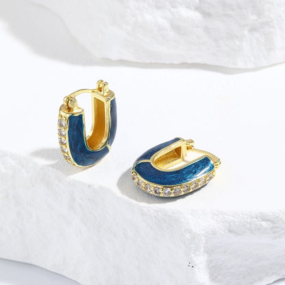 1 Pair Simple Style Artistic Commute Geometric Inlay Copper Zircon 18K Gold Plated Earrings