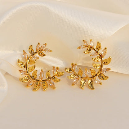Brass 24K Gold Plated Leaf Earrings