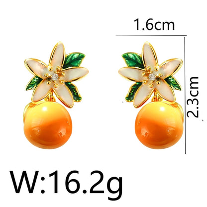 1 Piece Cute Hip-Hop Commute Pumpkin Floral Plating Copper Zircon 18K Gold Plated Drop Earrings