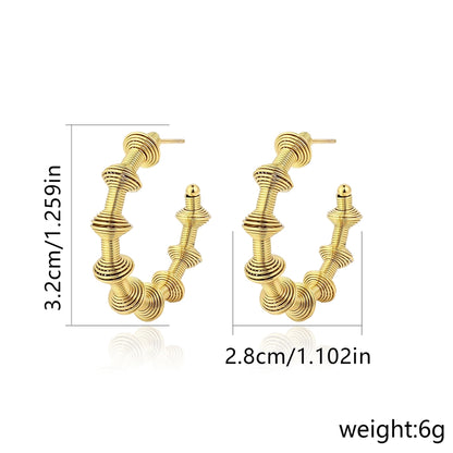 1 Pair Vintage Style C Shape 304 Stainless Steel Gold Plated Ear Studs