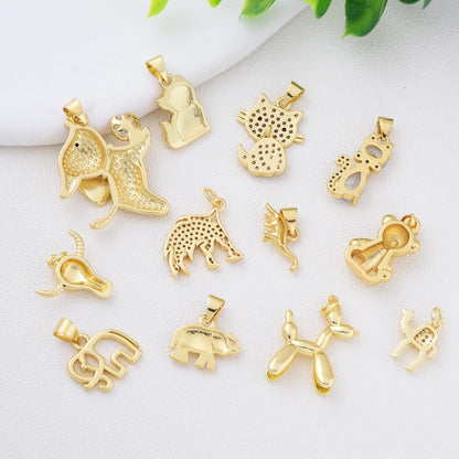1 Piece Copper Zircon Dog Elephant Pendant